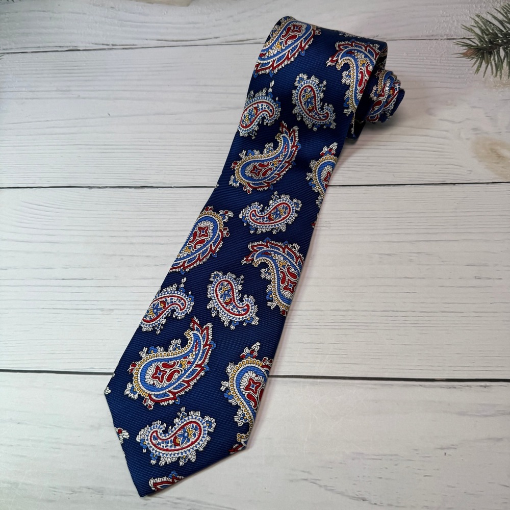 American Living Paisley 100% Silk Tie Mens Navy Blue Classic Americana Handmade